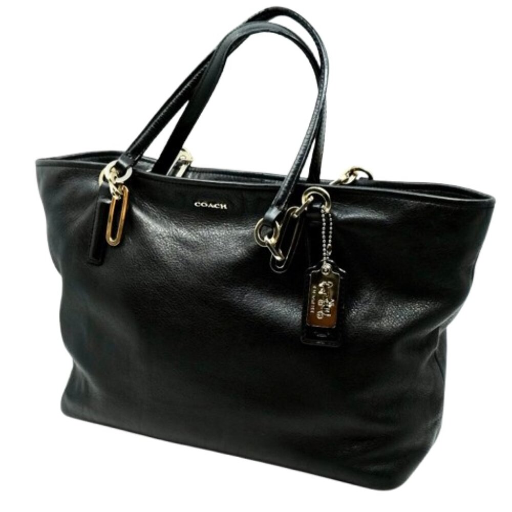 Coach Black Leather Tote with Gold Accents
